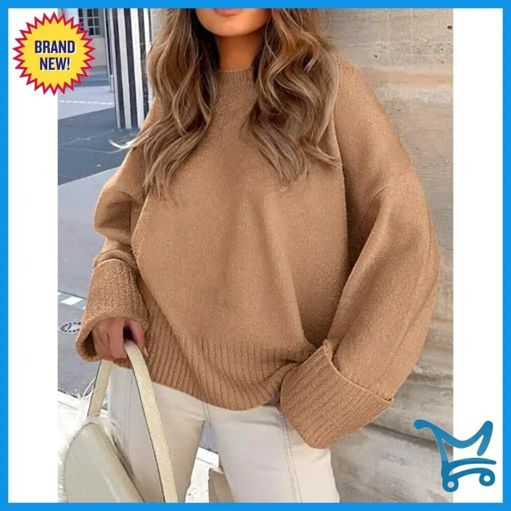 Oversized Chunky Knit Sweater Fuzzy Crewneck Pullover Long Sleeve Casual